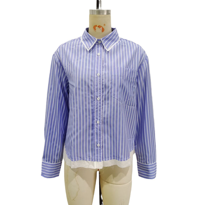 Women's oversized shirt blouse with button-down collar, chest pocket, and contrasting hem Mune Fashion
