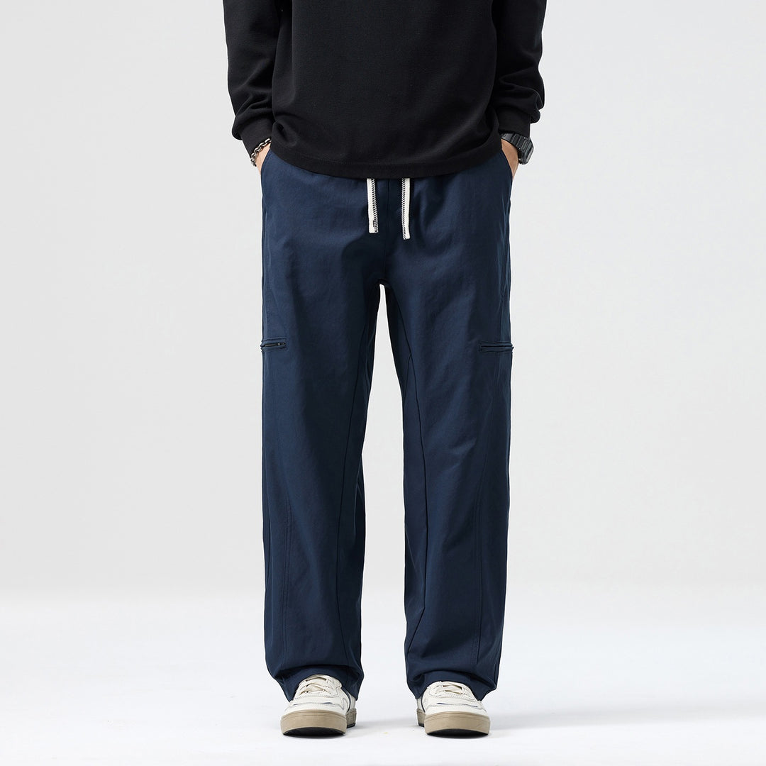 Men's Loose Fit Work Pants in Cargo Look with Drawstring Waist and Flat Knee Pockets Mune Fashion
