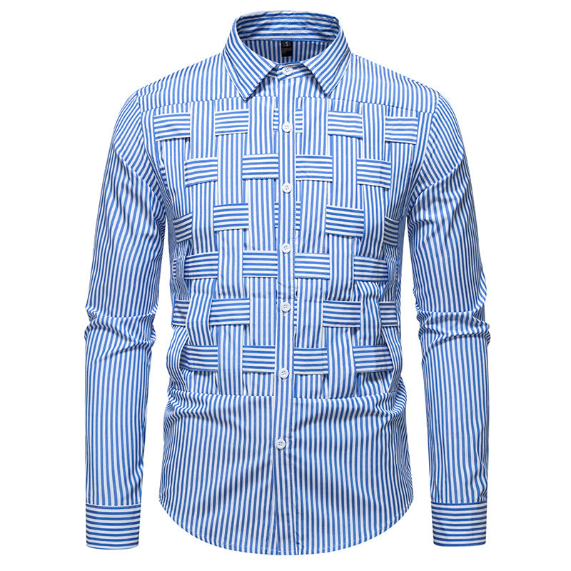 Men's Striped Business Shirt with Woven Braided Look and Slim Fit Mune Fashion