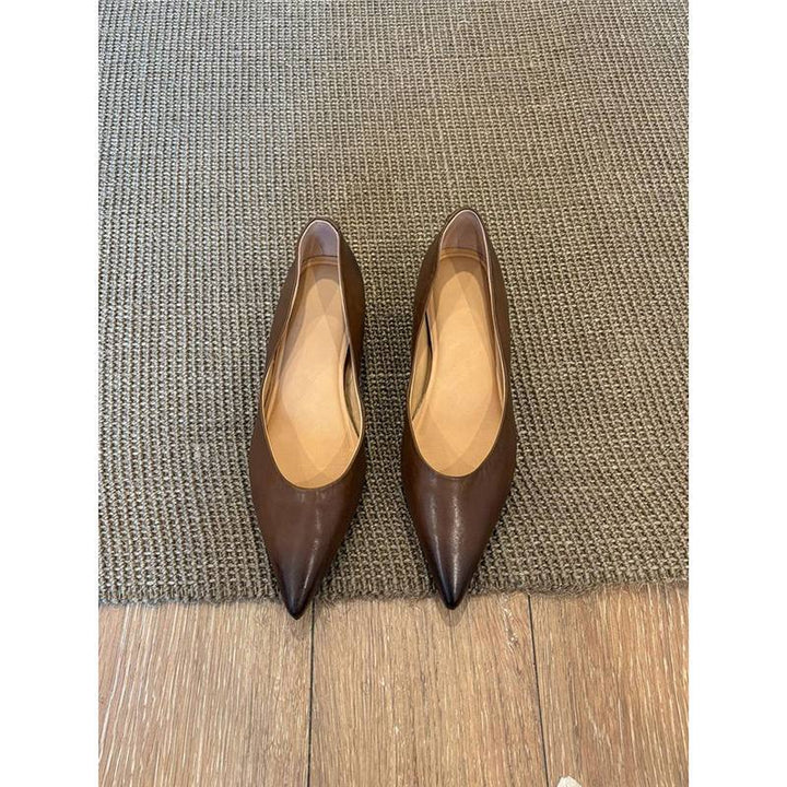 Women's Elegant pointed toe slip-on ballerinas made of soft smooth leather with minimal wedge heel Mune Fashion