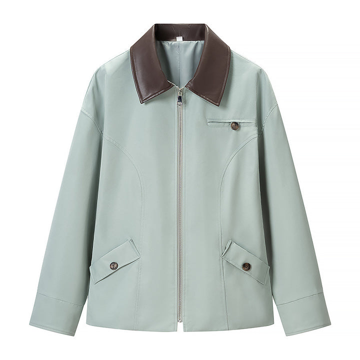 Women's short jacket with zipper, contrast collar and flap pockets Mune Fashion