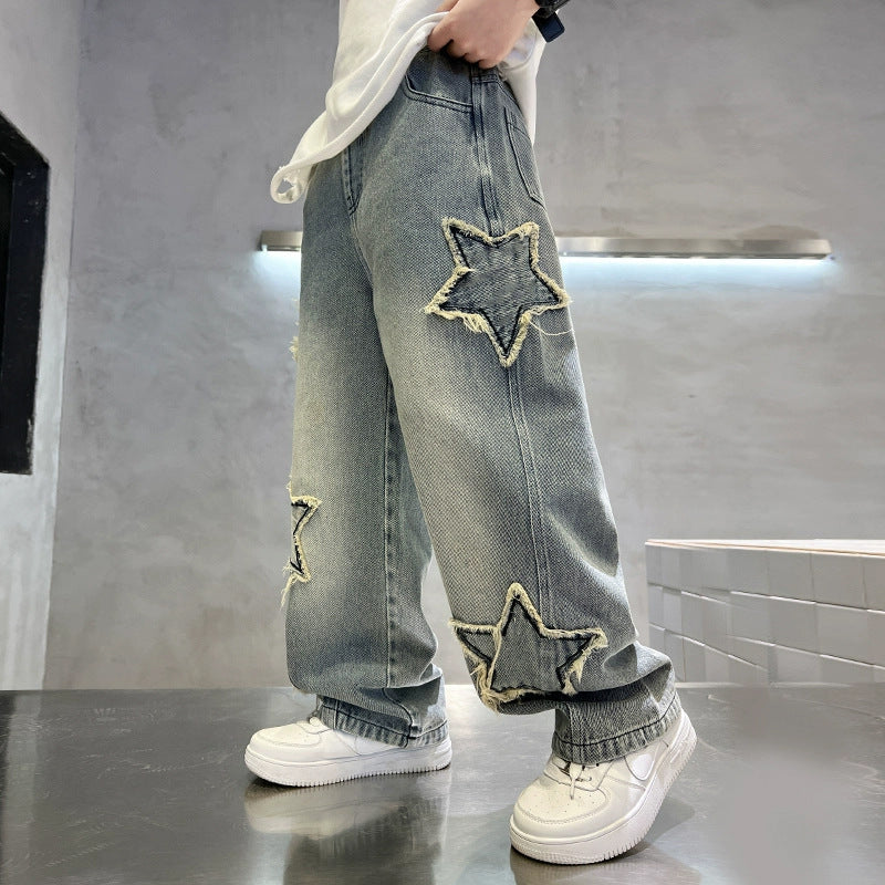 Unisex Baggy Jeans with Star Appliqué Mune Fashion