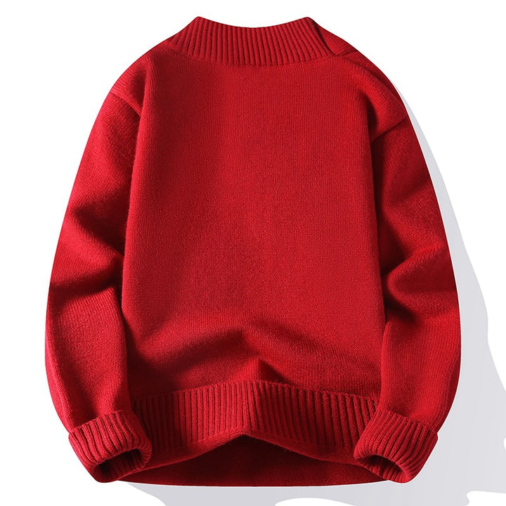 Men's V-neck knitted sweater with integrated contrast stripe scarf and ribbed cuffs Mune Fashion