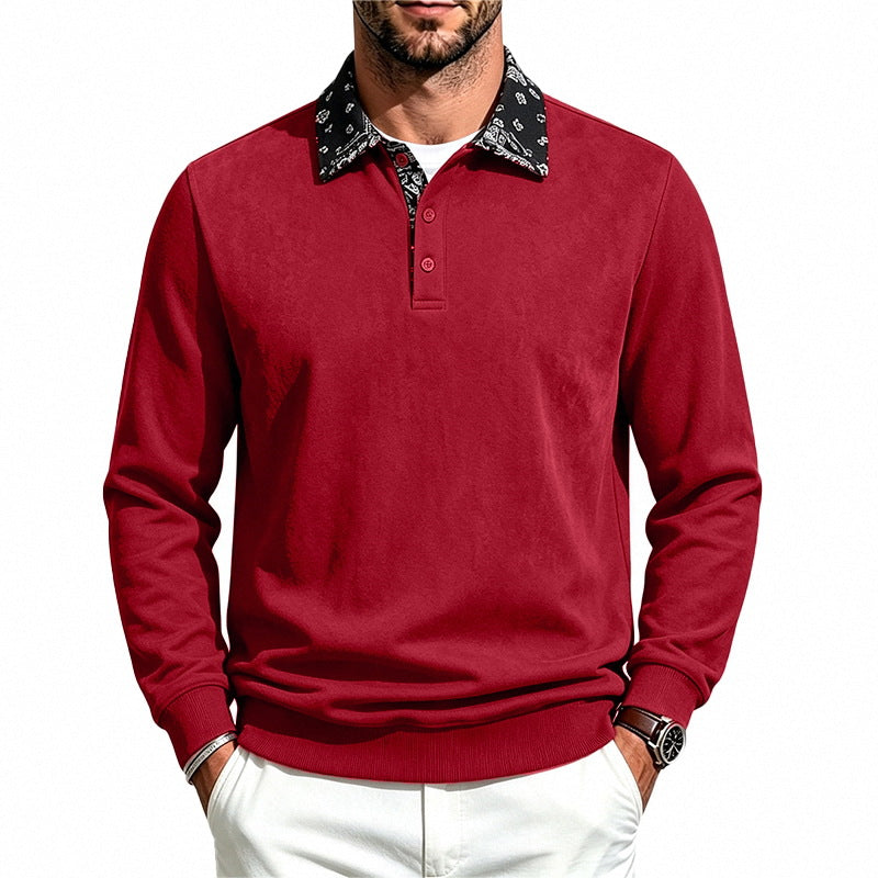 Men's Long Sleeve Polo made from Cotton Blend with Contrasting Shirt Collar Mune Fashion