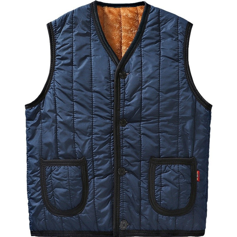 Men's Padded Quilted Gilet with Teddy Lining, V-Neck & Button Placket Mune Fashion