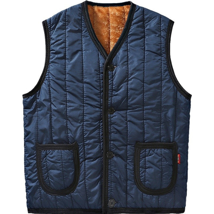 Men's Padded Quilted Gilet with Teddy Lining, V-Neck & Button Placket Mune Fashion