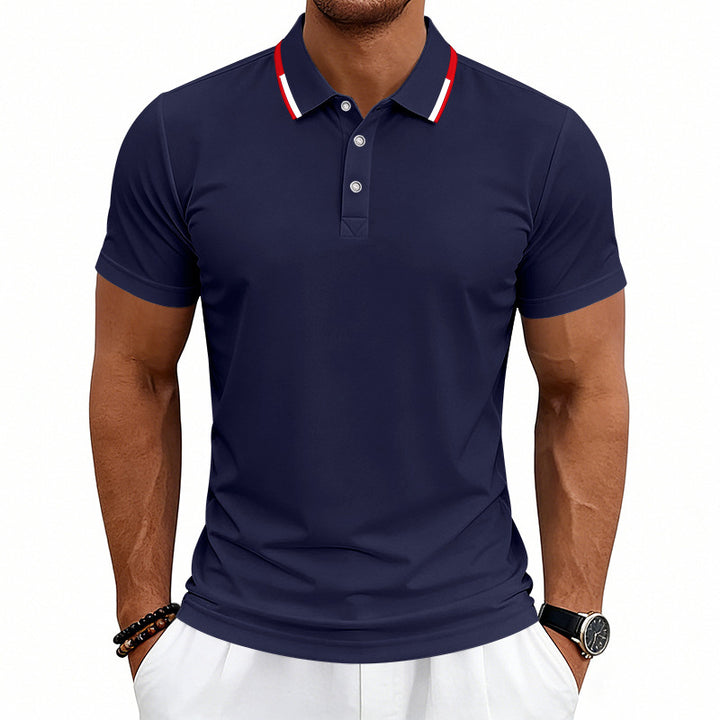 Men's tailored short-sleeve polo shirt with contrast collar made of breathable piqué Mune Fashion