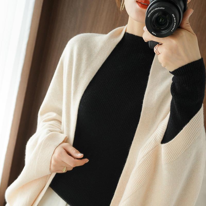 Women Longer Open Cashmere-Look Knit Wrap with Dropped Sleeve Mune Fashion