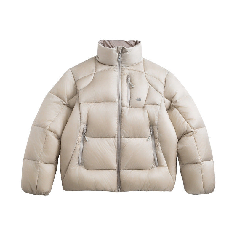 Unisex Short Cut Quilted Down Look Jacket with Stand-Up Collar and Zipper Pockets Mune Fashion