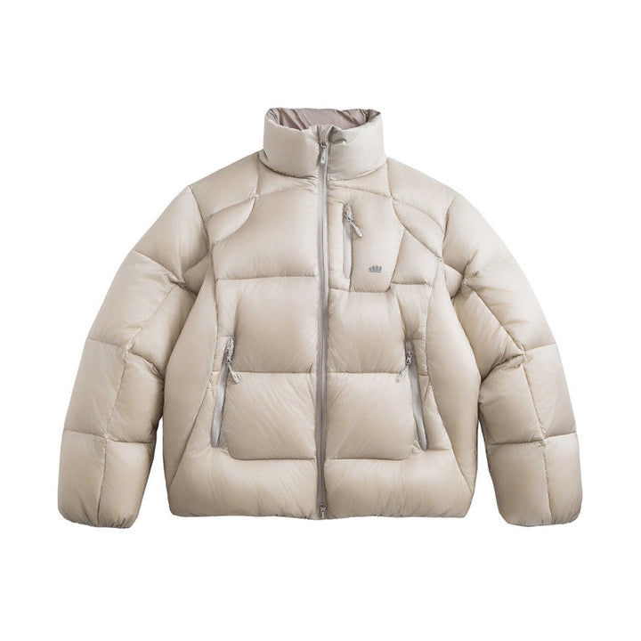 Unisex Short Cut Quilted Down Look Jacket with Stand-Up Collar and Zipper Pockets Mune Fashion