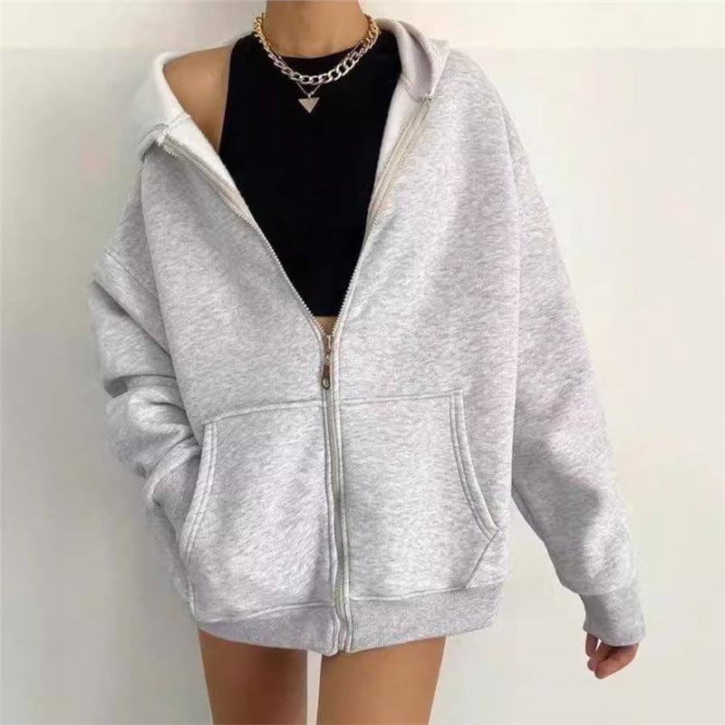 Women oversized hoodie jacket with zipper and kangaroo pockets Mune Fashion