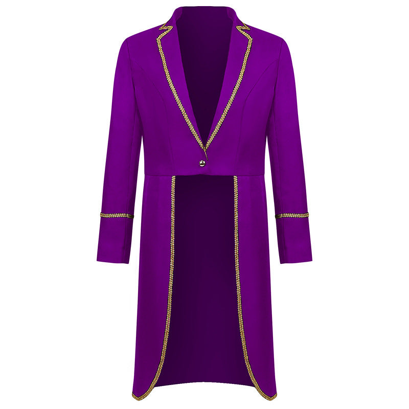 Women's longer tailored blazer coat with gold chain detail and single-breasted closure Mune Fashion