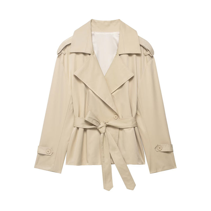 Women's Lightly Tailored Trench Coat with Belt, Epaulettes and Satin Lining Mune Fashion