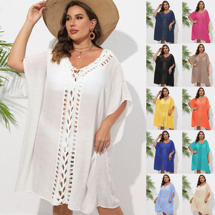 Women Airy Beach Kimono with Decorative Crochet Lace Mune Fashion