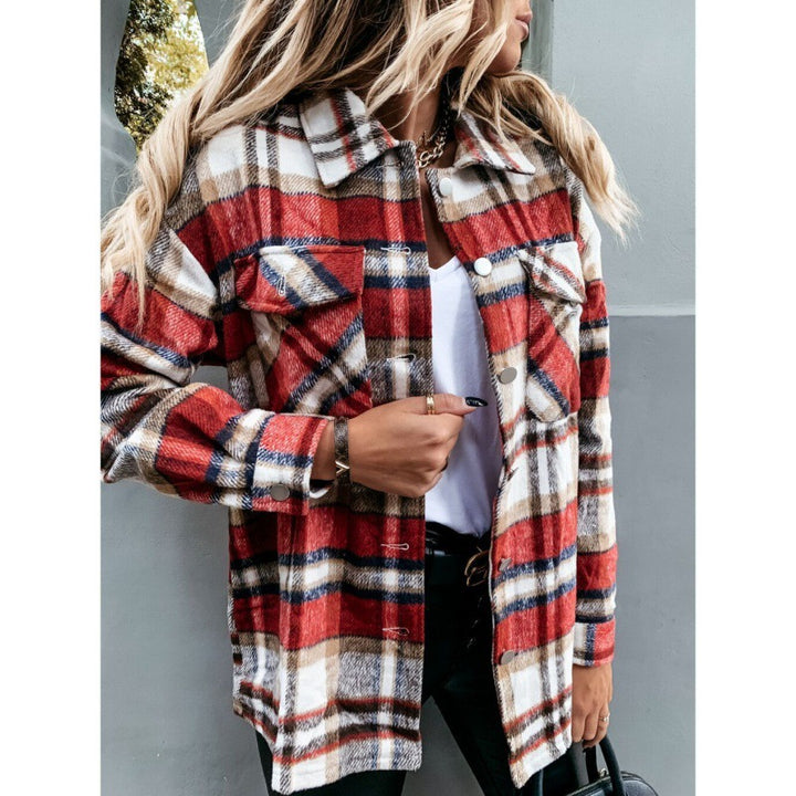 Women Oversized Check Shirt Jacket with Snap Buttons and Patch Chest Pockets Mune Fashion
