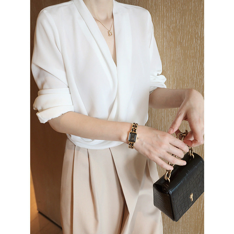 Women Elegant Wrap Blouse Mune Fashion