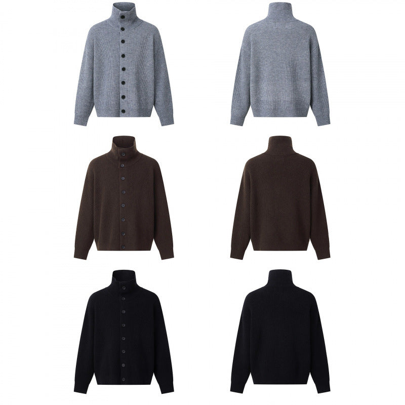 Unisex Boxy cardigan with shirt collar, ribbed texture and continuous button placket Mune Fashion