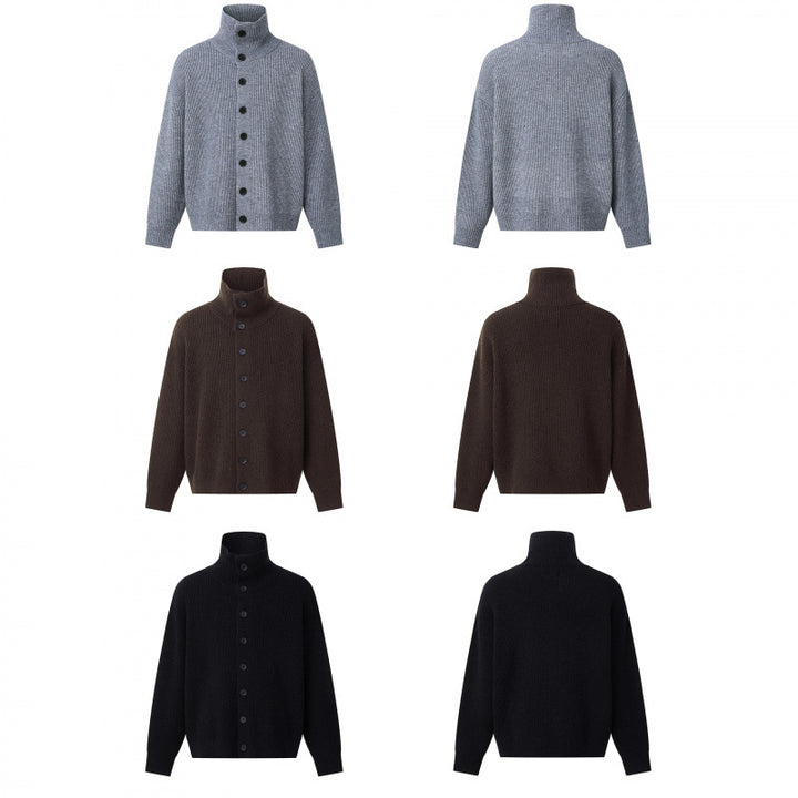 Unisex Boxy cardigan with shirt collar, ribbed texture and continuous button placket Mune Fashion
