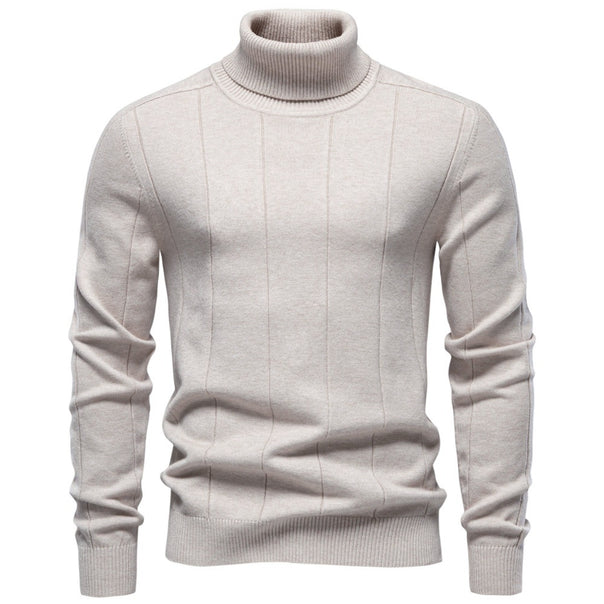 Men's turtleneck sweater made of high-quality fine-knit with vertical texture seam Mune Fashion