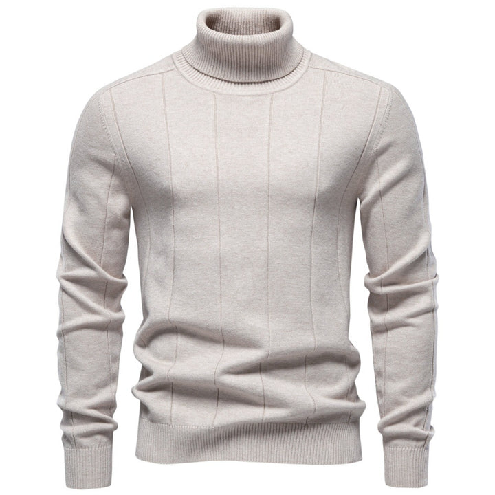 Men's turtleneck sweater made of high-quality fine-knit with vertical texture seam Mune Fashion