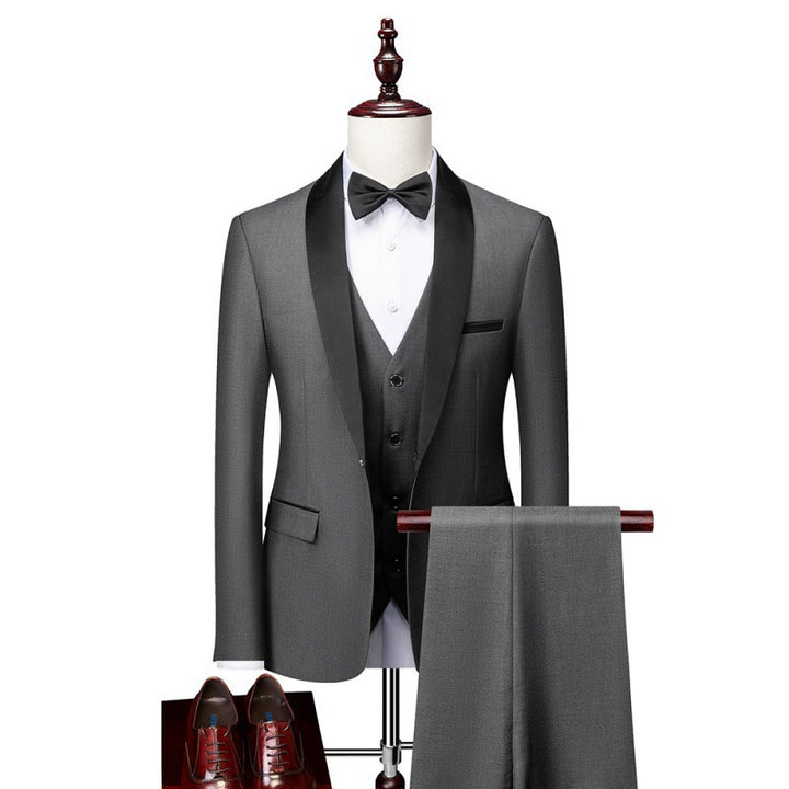 Men's three-piece tuxedo set with shawl collar, tailored vest, and slim fit Mune Fashion