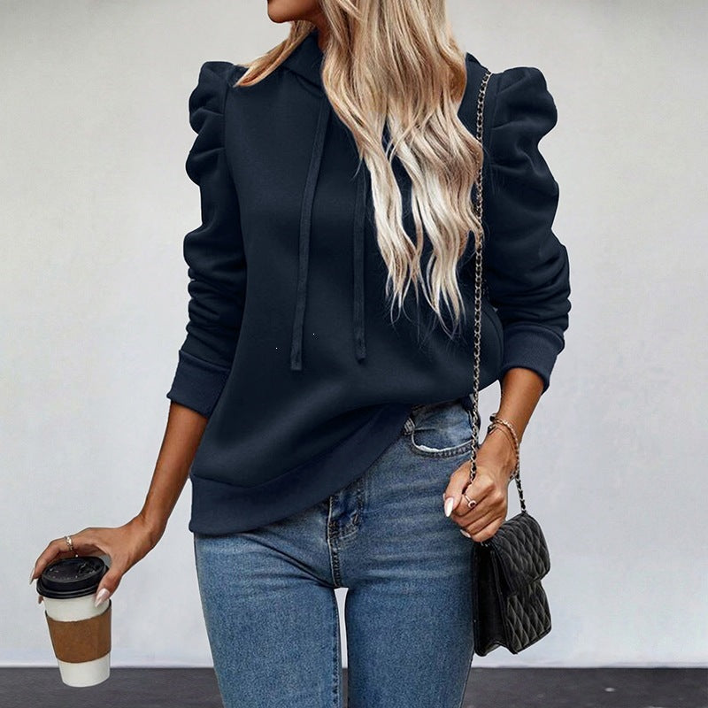 Women's Stylish Hooded Sweater with Puff Sleeves Mune Fashion
