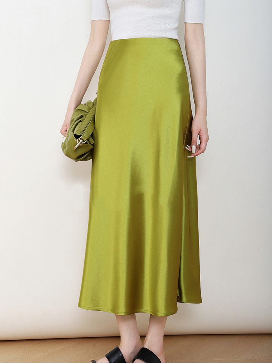 Women's Elegant High-Waisted Satin Midi Skirt Mune Fashion