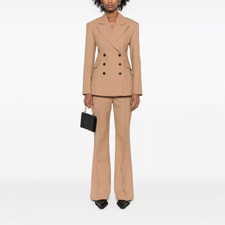 Women High-Waisted Flared Wool Blend Tailoring Pants with Crease Mune Fashion