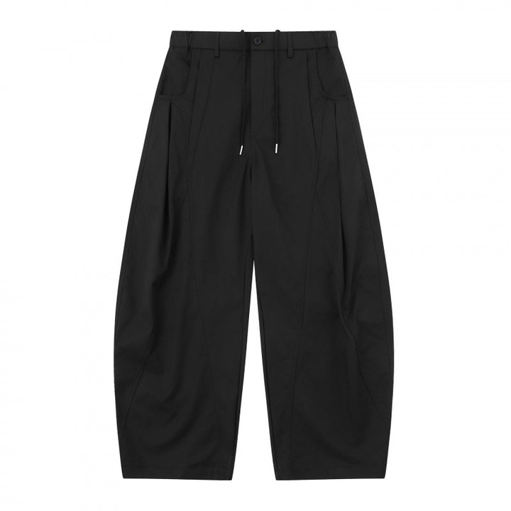 Women's wide balloon pants with drawstring waistband, pleats, and patch side pockets Mune Fashion