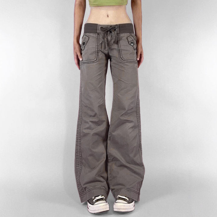 Women's nan high waist flared trousers with wide leg, high waist and belt loops Mune Fashion