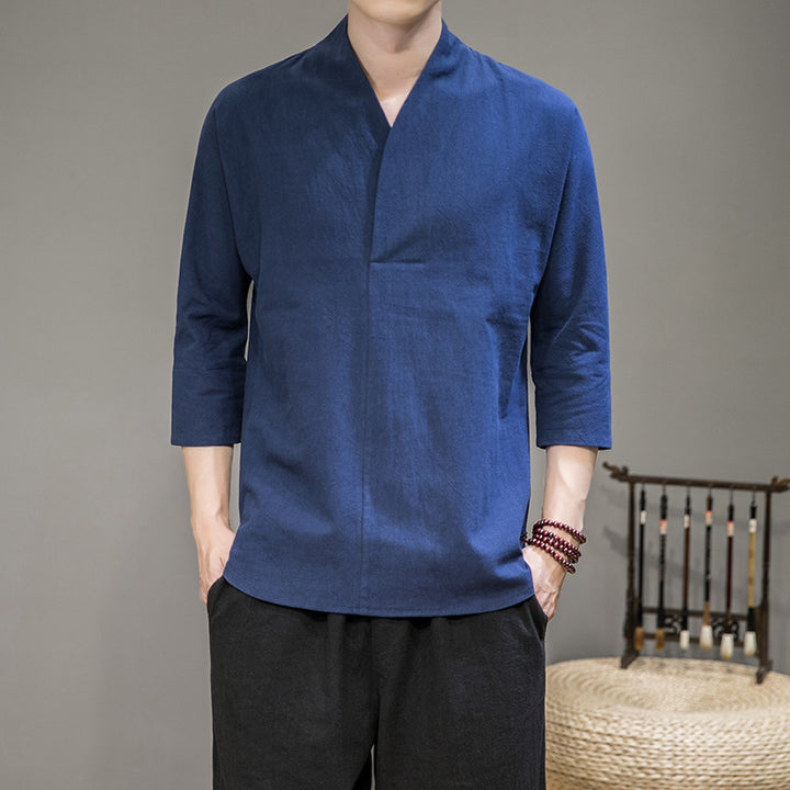 Men's modern cut kimono shirt jacket with V-neck and 3/4 sleeves Mune Fashion