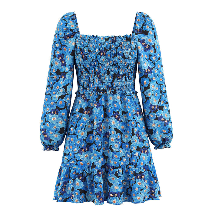 Women's Midi Dress with Shirred Bodice, Ruffled Hem and Long Balloon Sleeves Mune Fashion