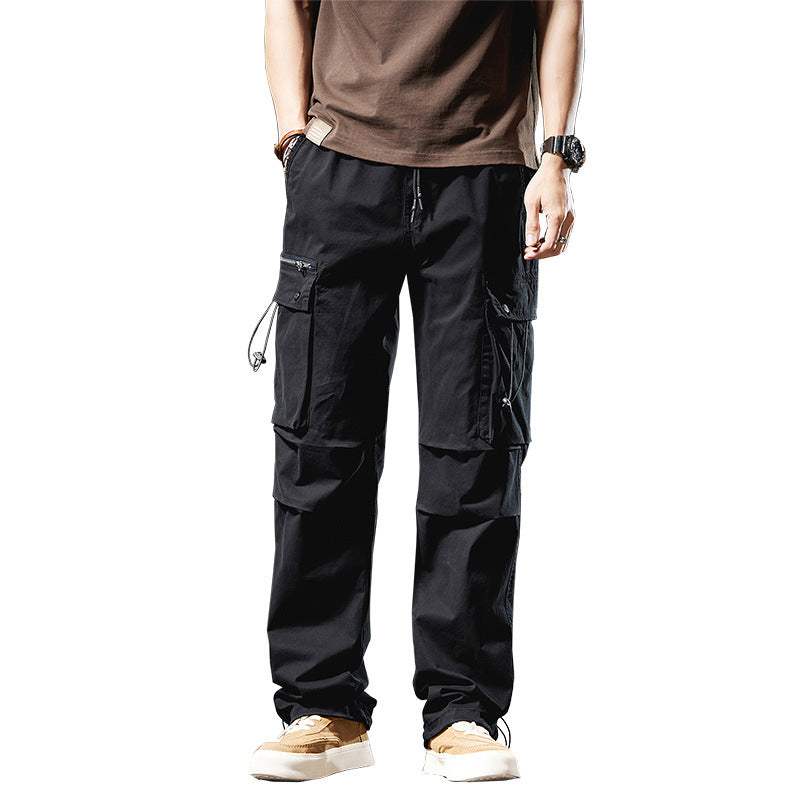 Men's Loose Cotton Cargo Pants with Drawstring Waist, Knee Inserts, and Multifunctional Flaps Mune Fashion