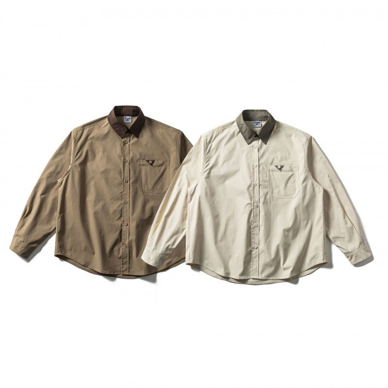 Men's oversized shirt in relaxed fit with contrast collar and patch chest pocket Mune Fashion