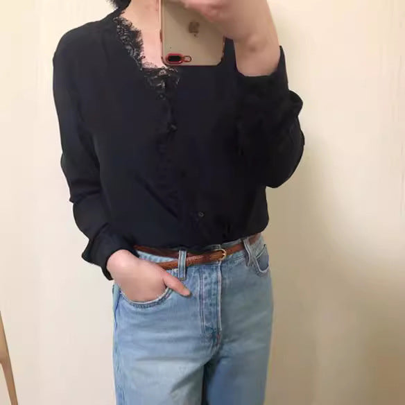 Women Elegant Blouse with Lace Decoration Mune Fashion