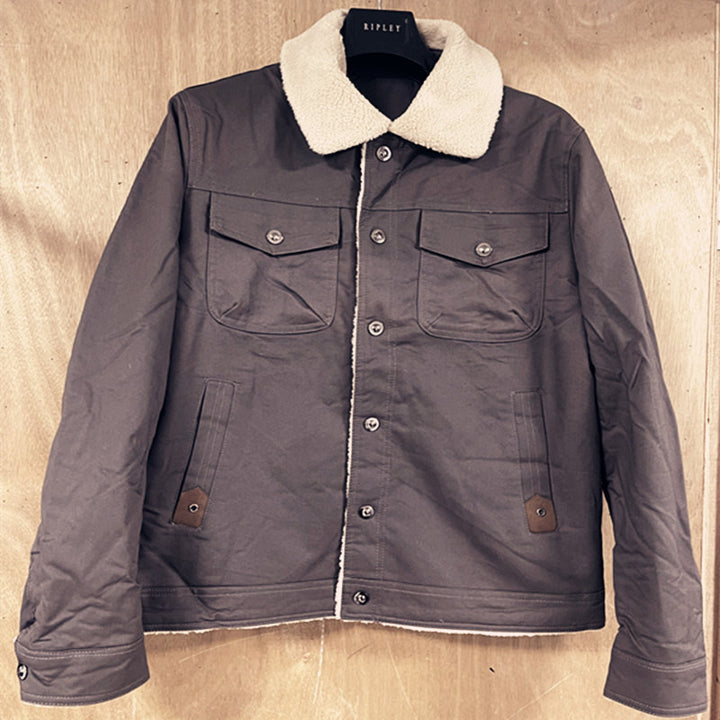 Men's utility work jacket made of canvas with faux fur collar and quilted inner lining Mune Fashion