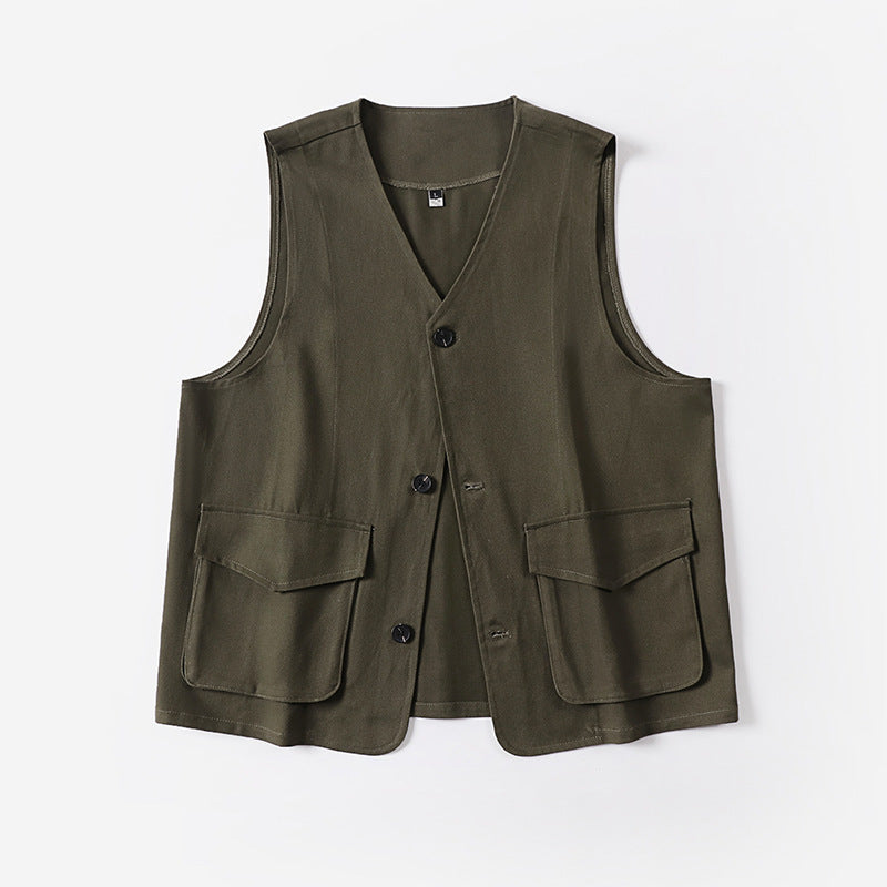 Men's multifunctional cotton vest with patch pockets and V-neck Mune Fashion