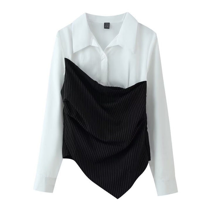 Women's blouse with asymmetric pinstripe corset overlay Mune Fashion
