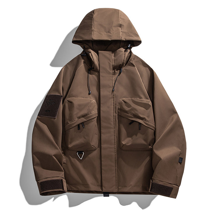 Men's water-repellent technical utility jacket with hood, multifunctional pockets & adjustable Velcro cuffs Mune Fashion
