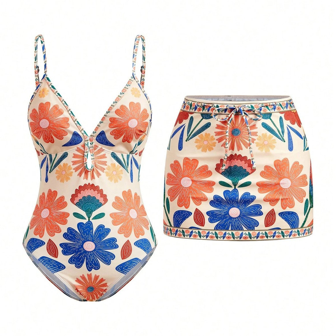 Women's swimsuit with floral design and detachable skirt Mune Fashion