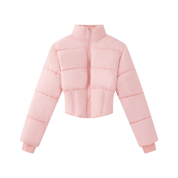 Women's cropped padded waist jacket with stand-up collar and shaping seams Mune Fashion