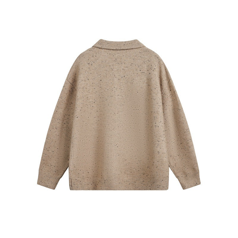Women's Oversized Polo Sweater made of Mélange Fine Knit with Polo Collar and Button Placket Mune Fashion