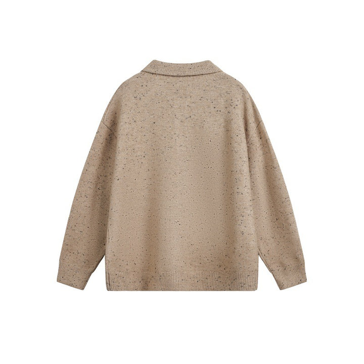 Women's Oversized Polo Sweater made of Mélange Fine Knit with Polo Collar and Button Placket Mune Fashion