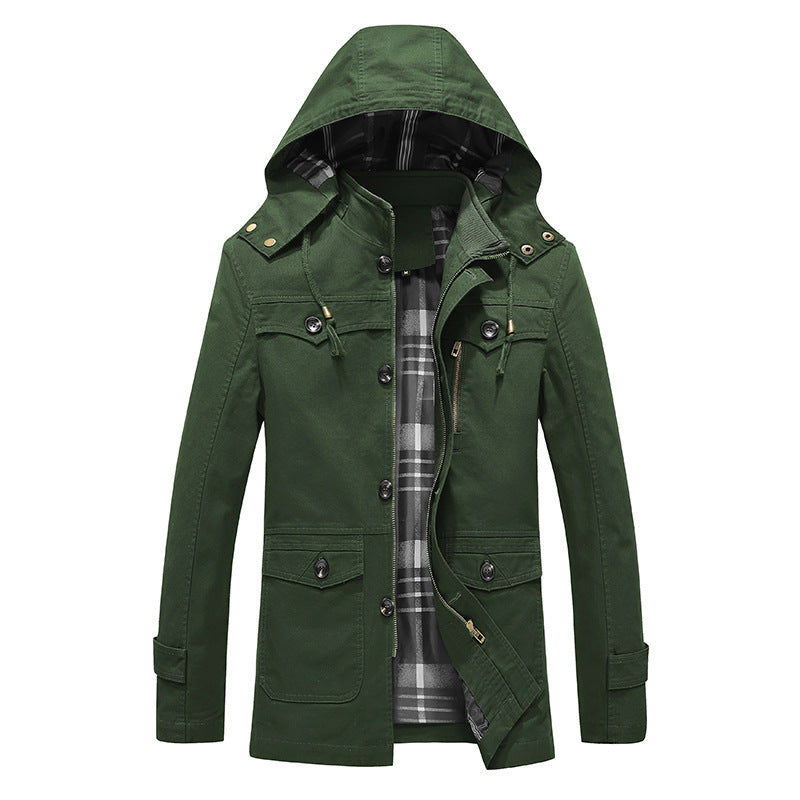 Men's Cotton Canvas Parka with Hood, Checked Lining and Multi-Function Pockets Mune Fashion