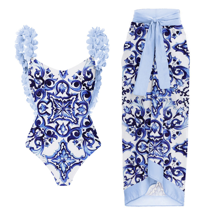Ladies Elegant Swimsuit with Ruffle Details and Matching Wrap Skirt Mune Fashion