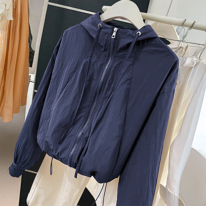 Women's lightweight hooded transitional jacket with drawstring cuffs and balloon sleeves Mune Fashion