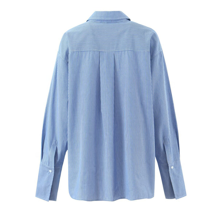 Women's Oversized Shirt Blouse with Chest Pocket and Extended Cuffs Mune Fashion