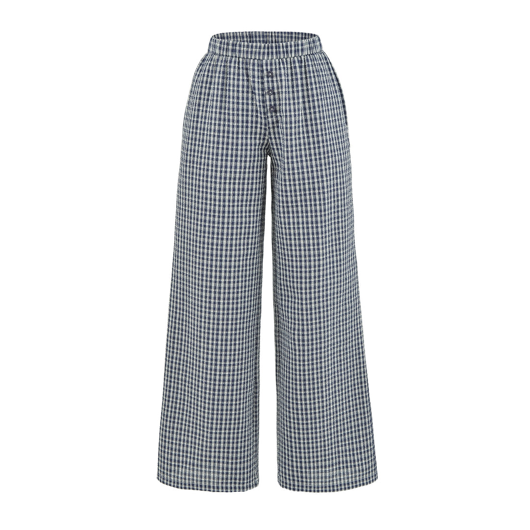 Women's wide high palazzo pants with elastic waistband and button placket Mune Fashion