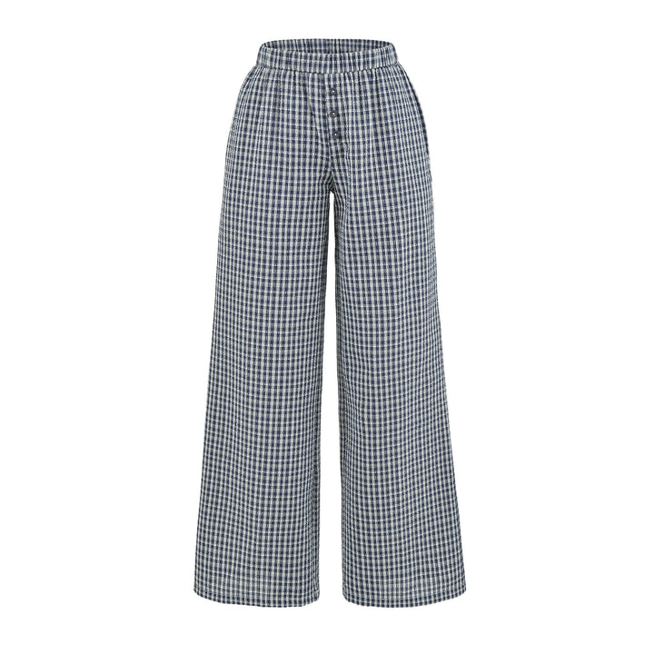 Women's wide high palazzo pants with elastic waistband and button placket Mune Fashion