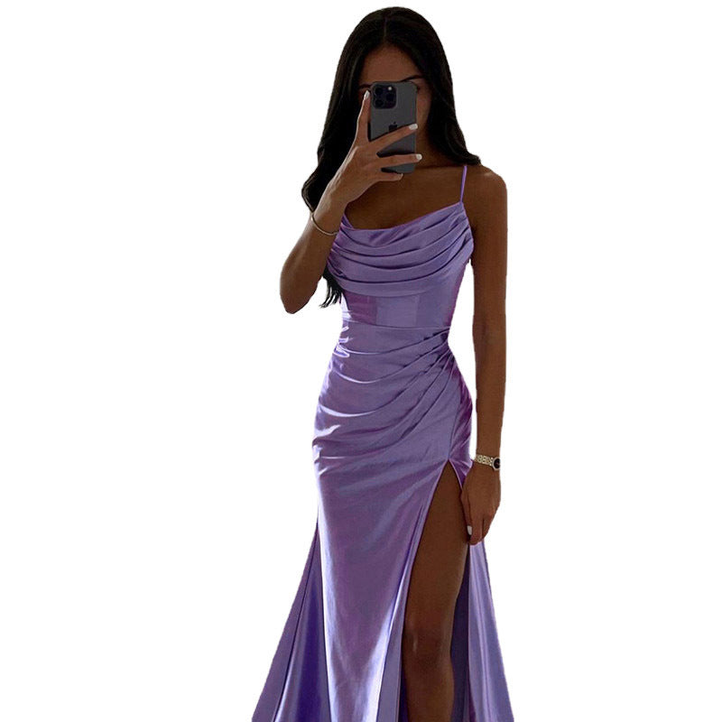Women's maxi dress with stylish side cut and elegant draping Mune Fashion